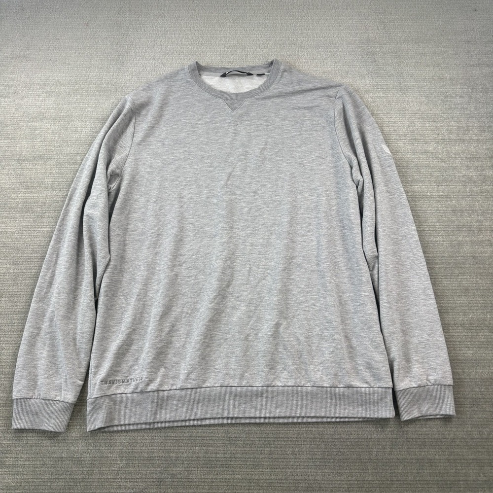 Travis Mathew Amenities Sweater Mens L Gray Crew Neck Golf Stretch Casual Logo